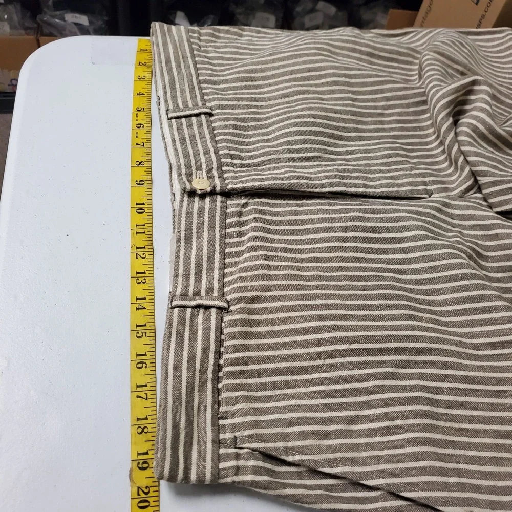 Polo Jean Company Mens Linen Riviera Striped Pants Size 38x34 Brown Button Fly